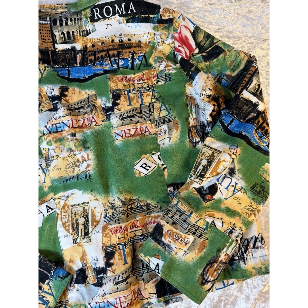 Trudi A Postcards Italy Print Blazer Jacket Womens L‎ Art To Wear Roma Venezia - Picture 11 of 13